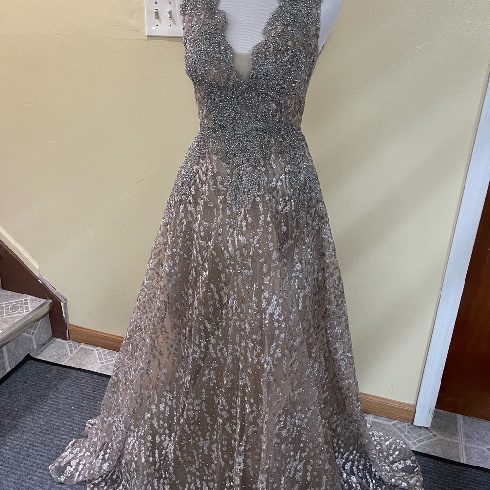 Elegant Silver Evening Gown